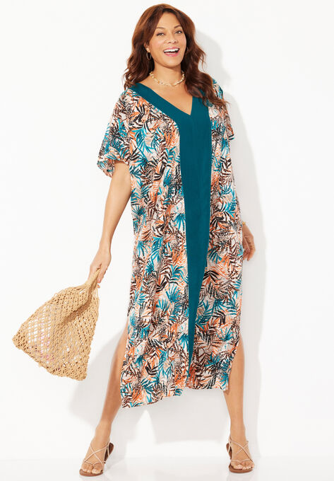 V-neck Tunic Cover-Up Dress, ANIMAL PALM PRINT, hi-res image number null