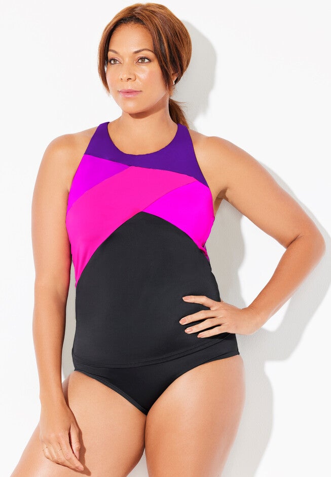High Neck Colorblock Tankini Set, , hi-res image number null