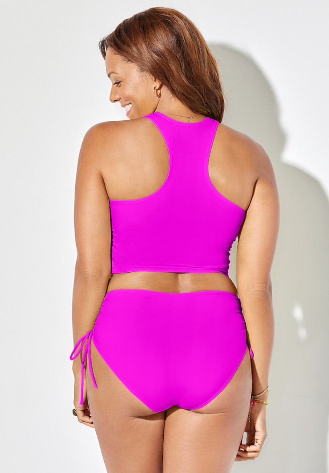 Cropped Racerback High Waist Side Tie Tankini Set, , on-hover image number null