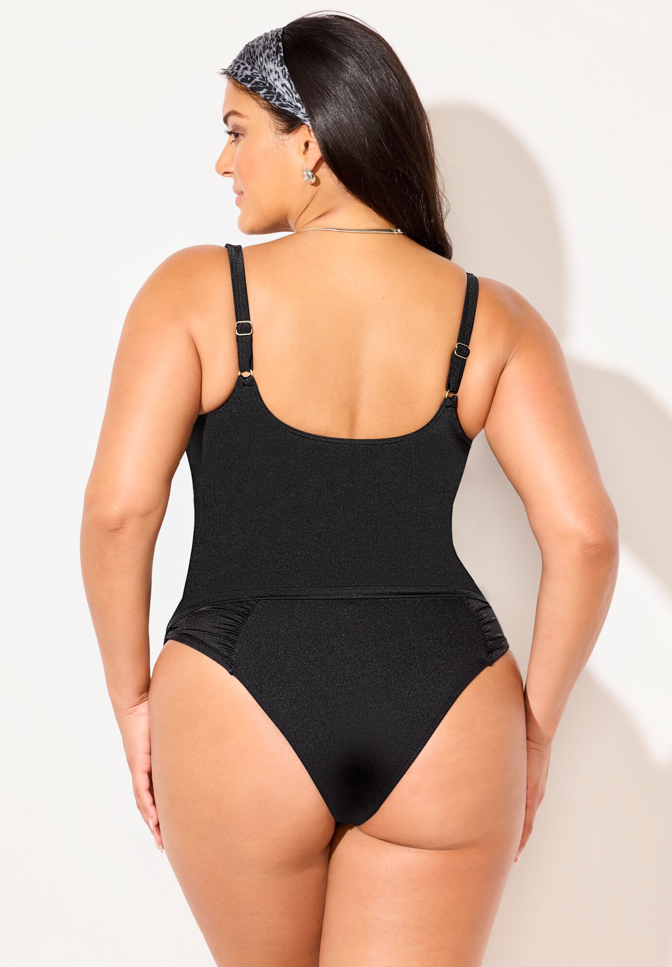 Shimmer Contrast Trim Tankini Set With Ruched Swim Brief, , on-hover image number null