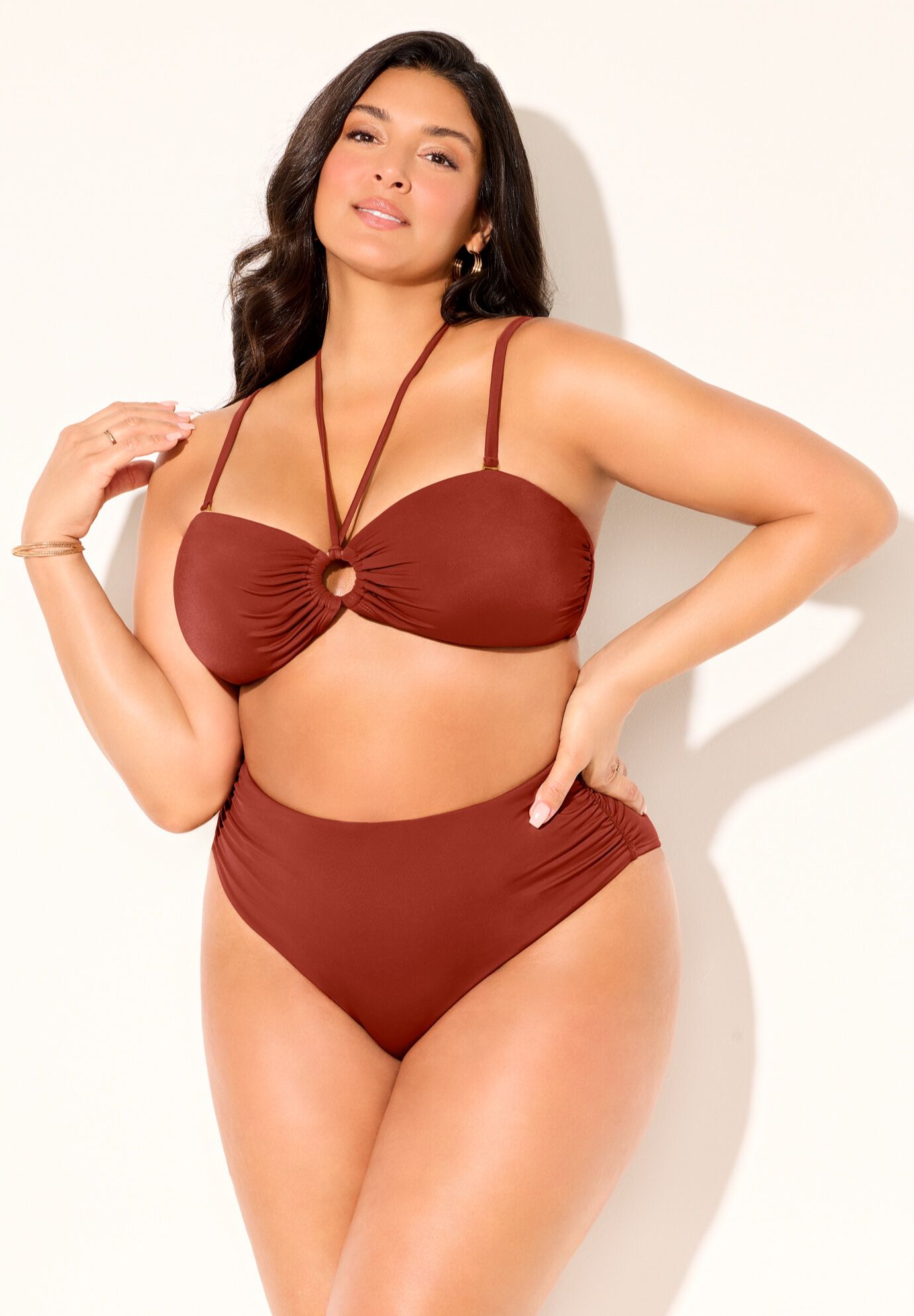 Ruched Ring Bandeau Bikini Set, , alternate image number null