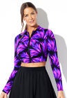 Long Sleeved Cropped Zip Tee, ELECTRIC PURPLE SPRAY, hi-res image number null