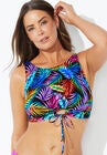Rebel Lace Up High Neck Bikini Top, HOT TROPICAL LEAF, hi-res image number null