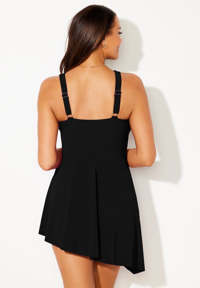 Diamante Trim Asymmetrical Swimdress, , on-hover image number null