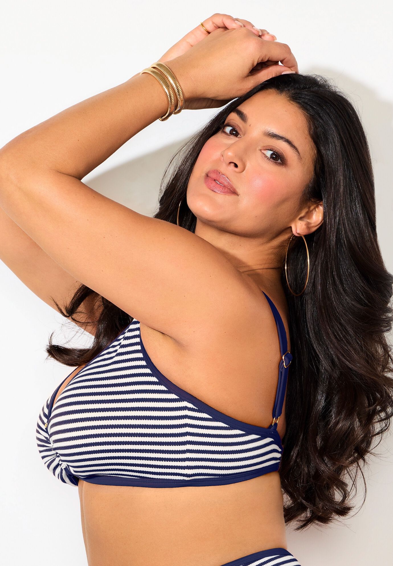 Metallic Lurex U-Wire Bikini Top, NAVY LUREX STRIPE, alternate image number null