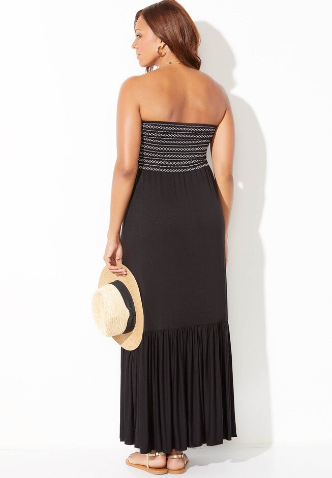 Karlie Smocked Bandeau Maxi Dress Cover Up, , on-hover image number null