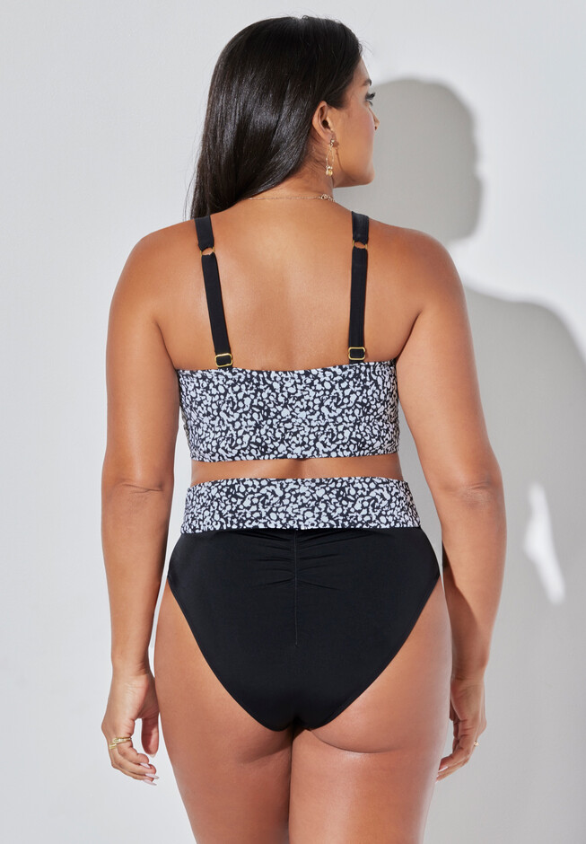 Bra Sized Tie Front Longline Underwire Bikini High Waist Bikini Set, , on-hover image number null