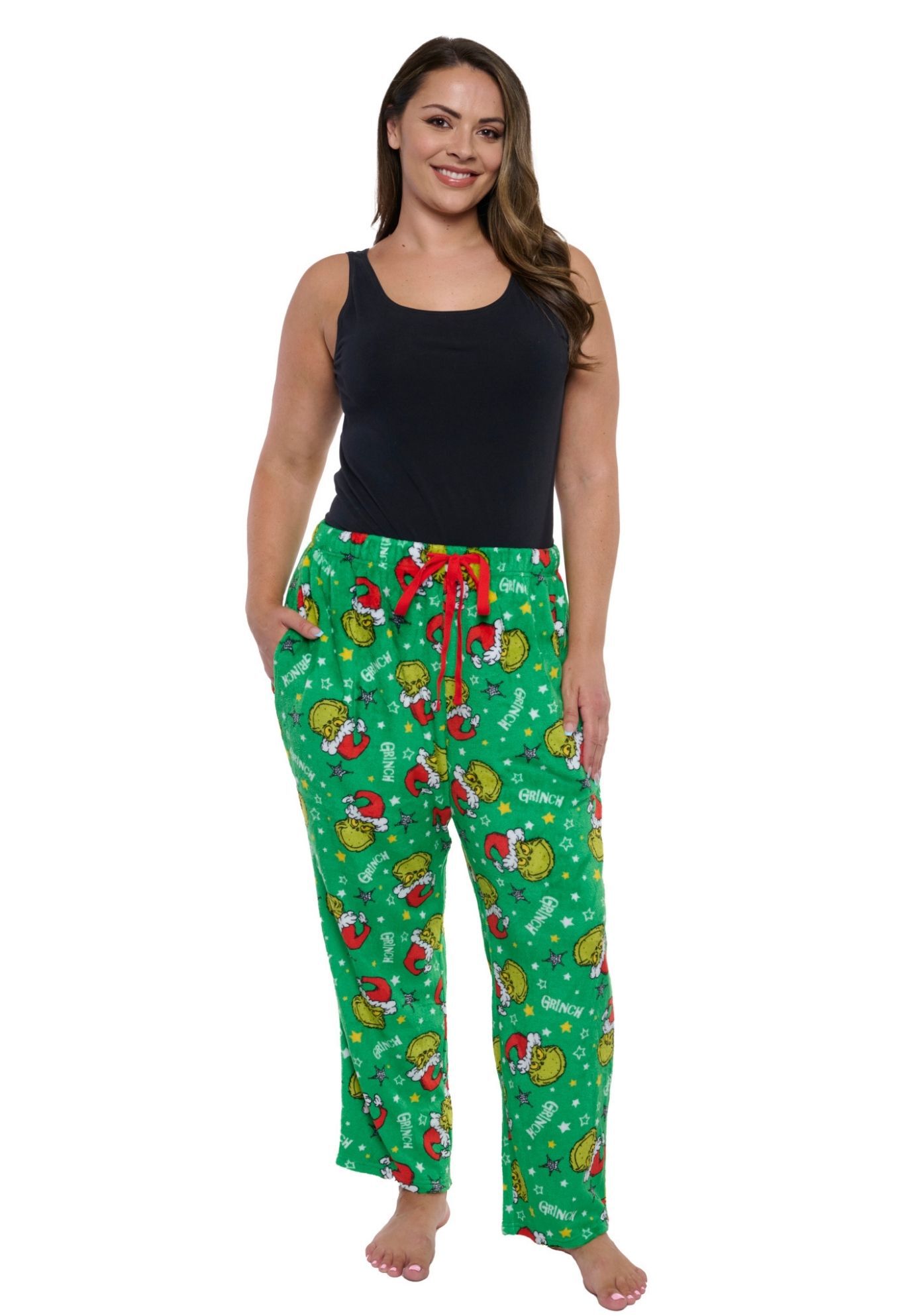 The Grinch Pajama Pants Sleepwear Green Plush Sleepwear Christmas Holiday Print, GREEN, hi-res image number 0