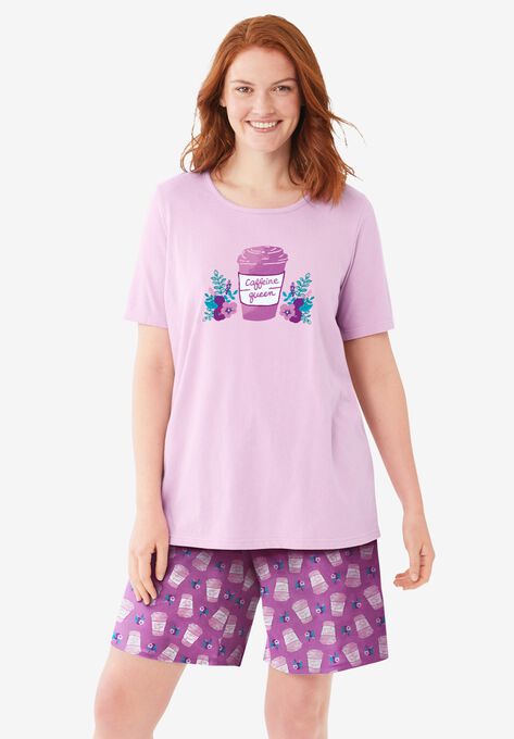 Knit PJ Short Set, ROSEBUD CAFFEINE QUEEN, hi-res image number null