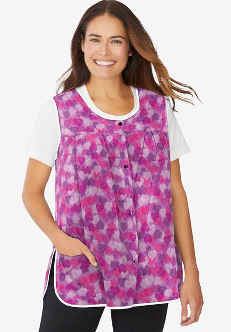 Snap-Front Apron by Only Necessities, PRETTY ORCHID HEARTS, hi-res image number null