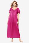 Long Silky Lace-Trim Gown , PARADISE PINK, hi-res image number 0