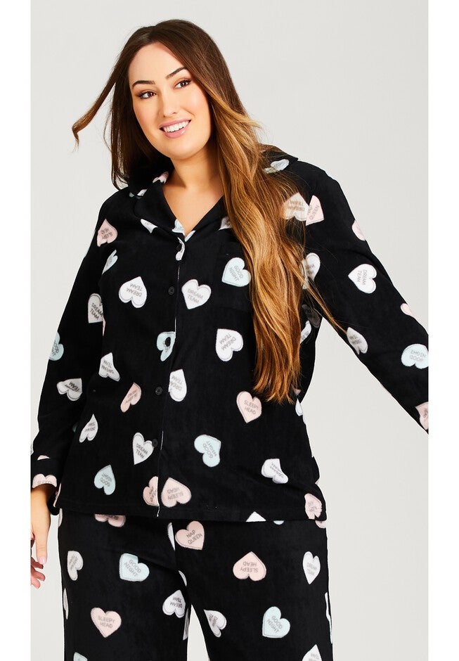 Button Up Fleece Top, HEART PRINT, hi-res image number null