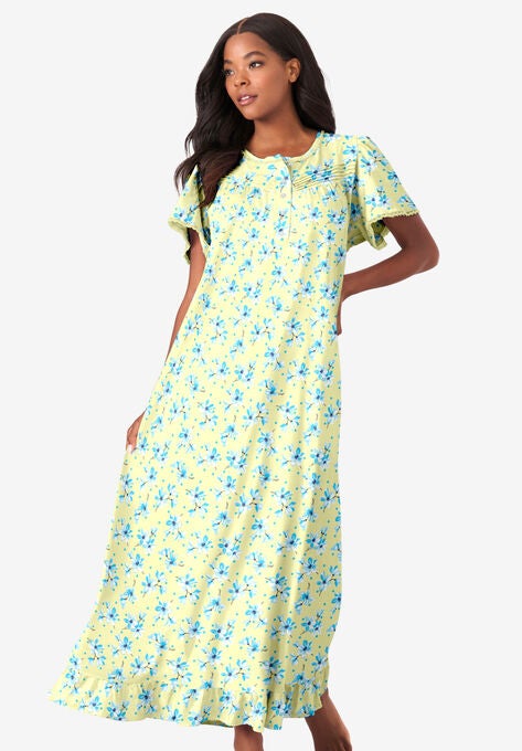 Long Floral Print Cotton Gown, BANANA BLOSSOM, hi-res image number null