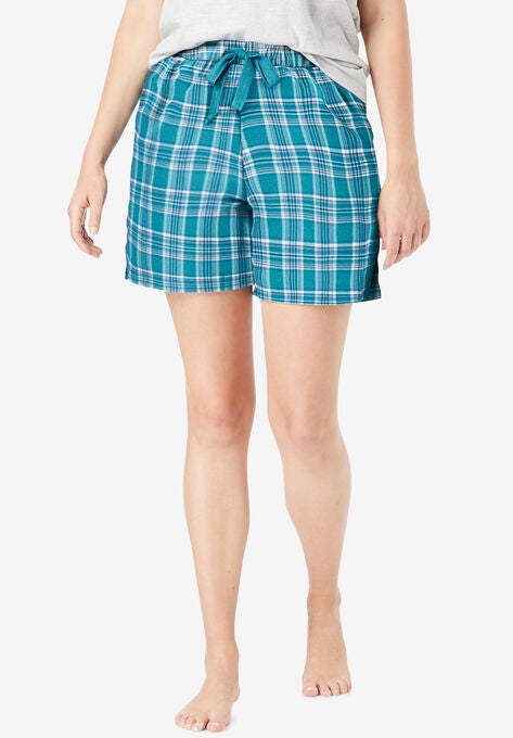 Flannel Pajama Short , DARK TURQ PLAID, hi-res image number null