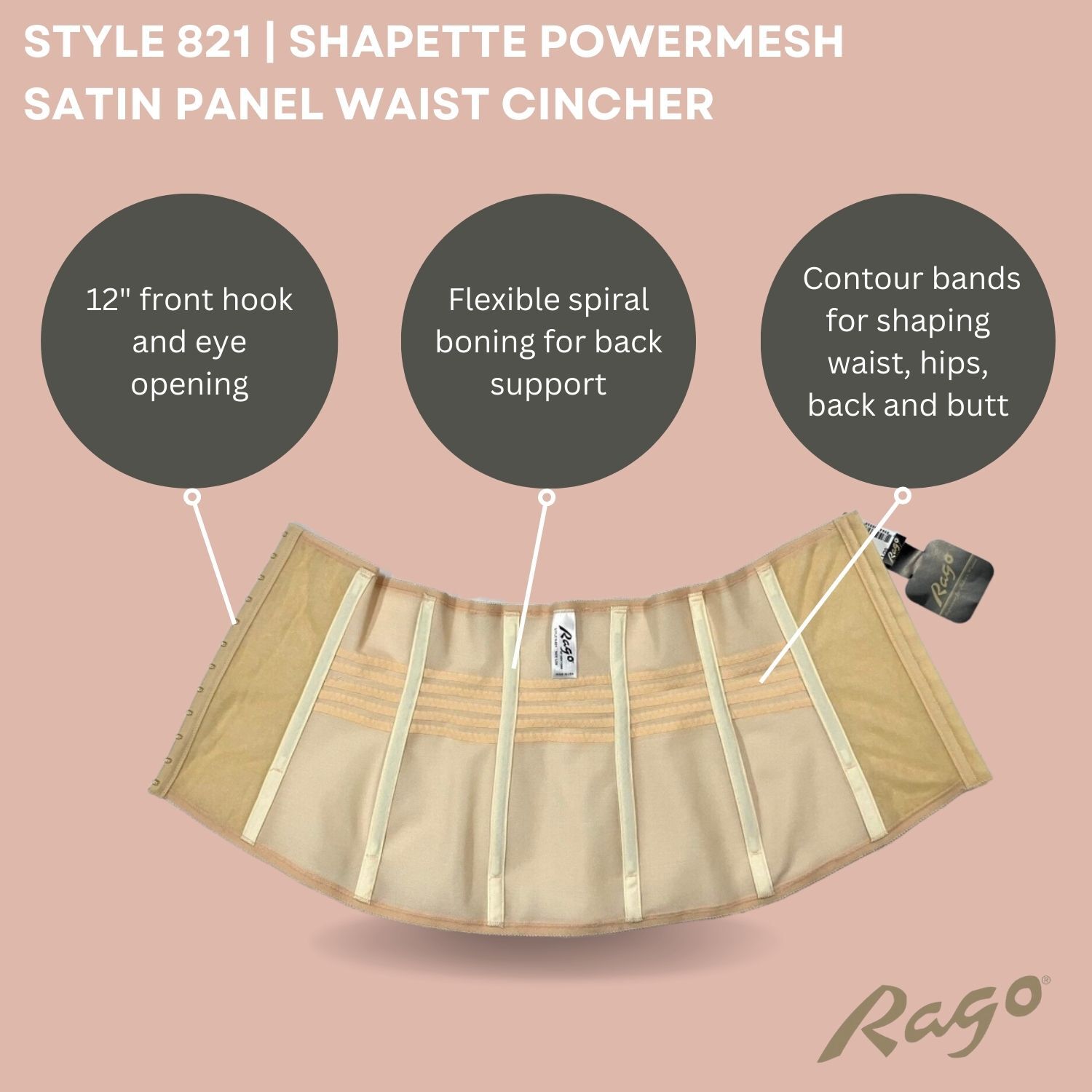 Shapette Powermesh Satin Panel Waist Cincher, BEIGE, alternate image number 4
