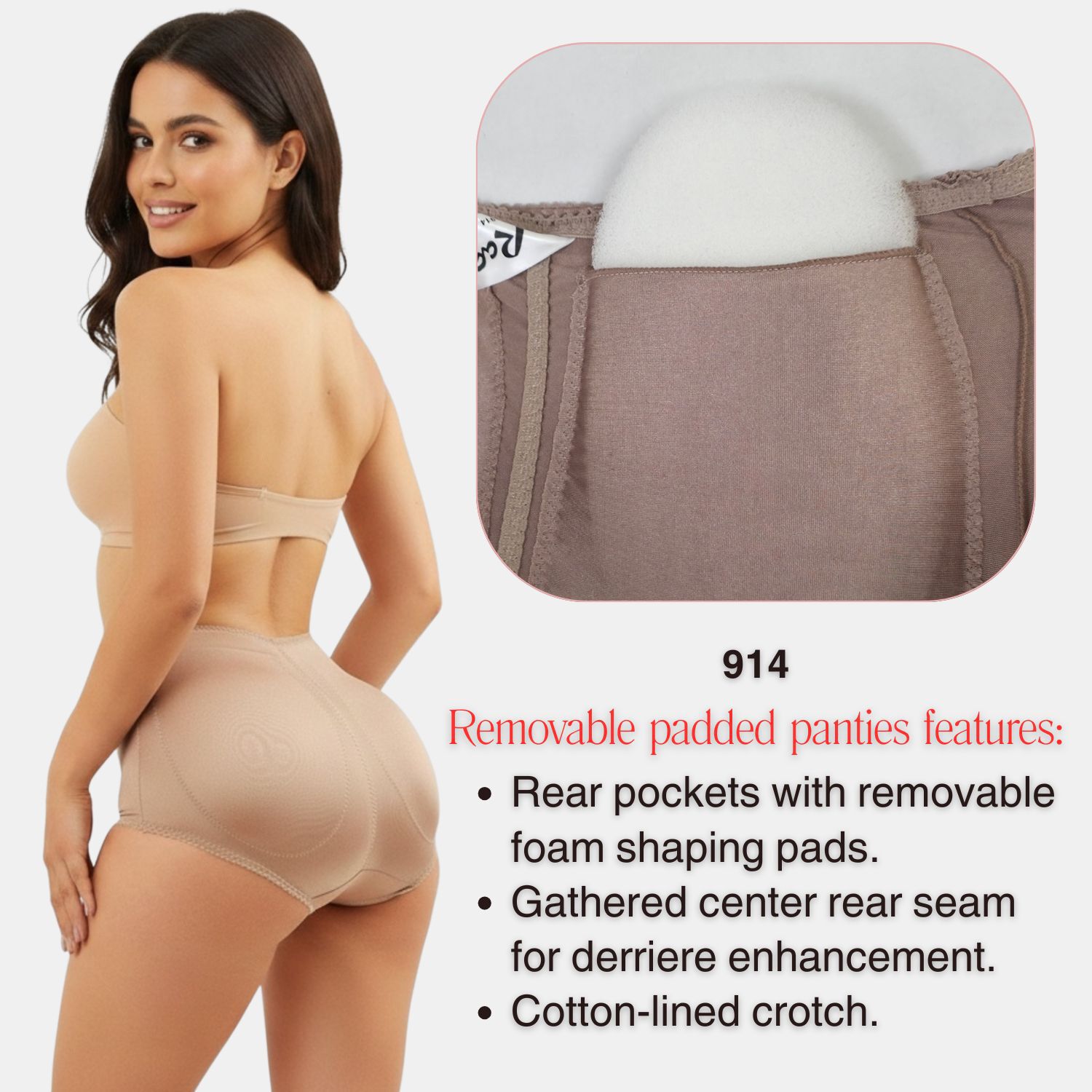 Padded Panty Brief Light Shaping (Removable Pads), MOCHA, alternate image number 4