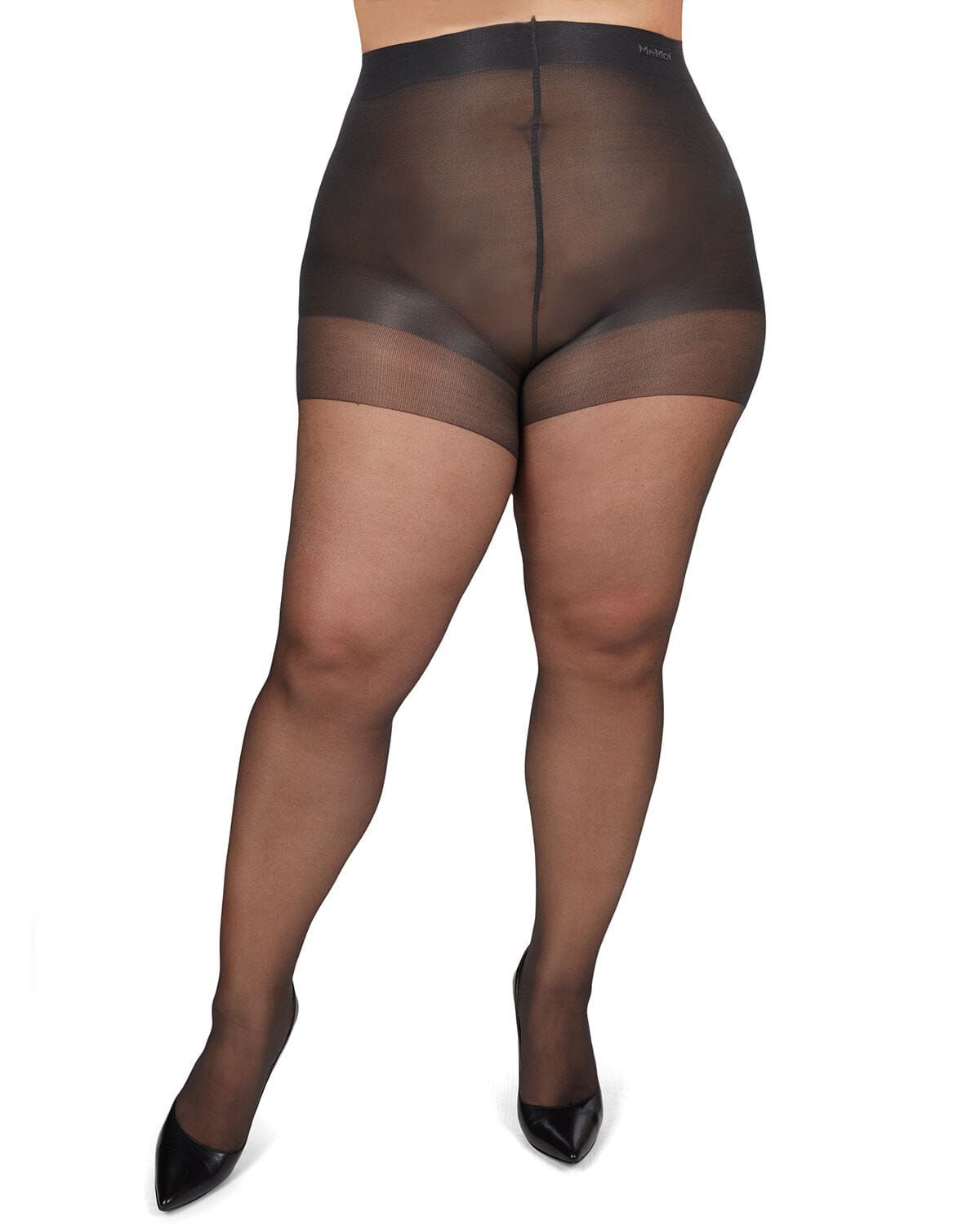 Plus Size Curvy Silky Sheer Control Top Pantyhose, OFF BLACK, alternate image number 1