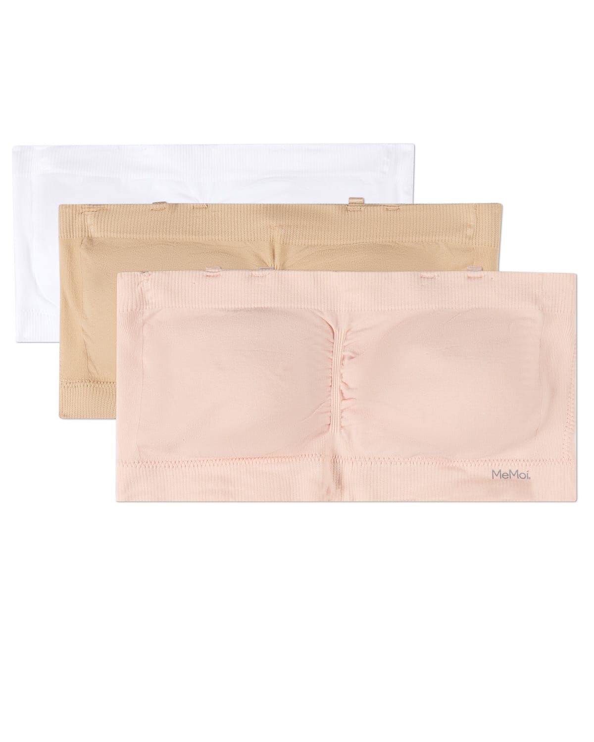 3 Pack Women's Seamless Bandeau Bras with Clear Elastic Straps, LIGHT BLUSH MULTI, hi-res image number 0