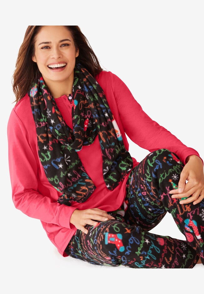 Pajama Set with Coordinating Scarf, , alternate image number null
