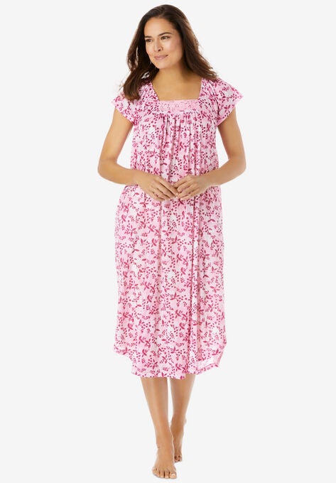 Whisperweight Gauze Nightgown , PEACH CREAM LEAFY VINE, hi-res image number null
