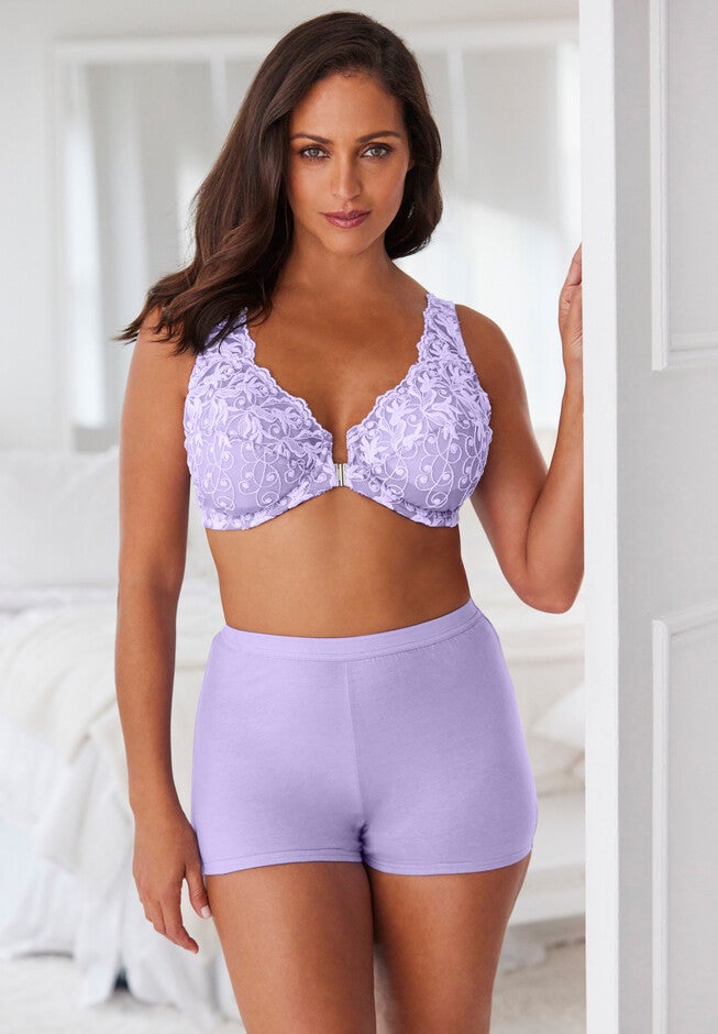 Embroidered Front-Close Underwire Bra & 3-Pack Boyshort Matching Set, , hi-res image number 0