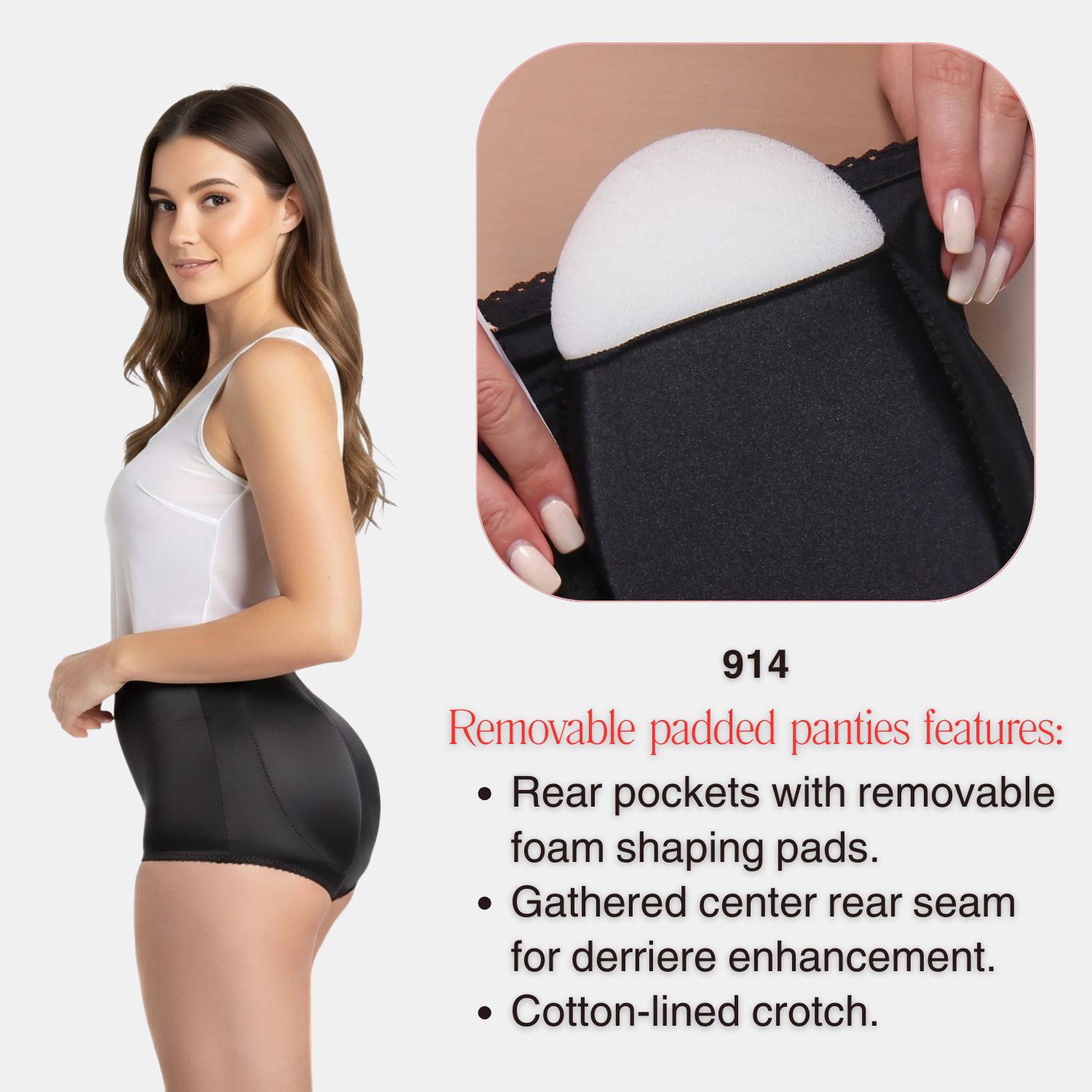 Padded Panty Brief Light Shaping (Removable Pads), BLACK, alternate image number 2