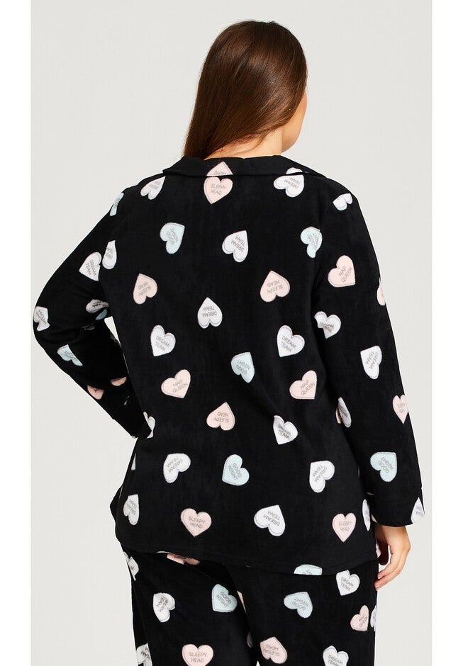 Button Up Fleece Top, HEART PRINT, on-hover image number null