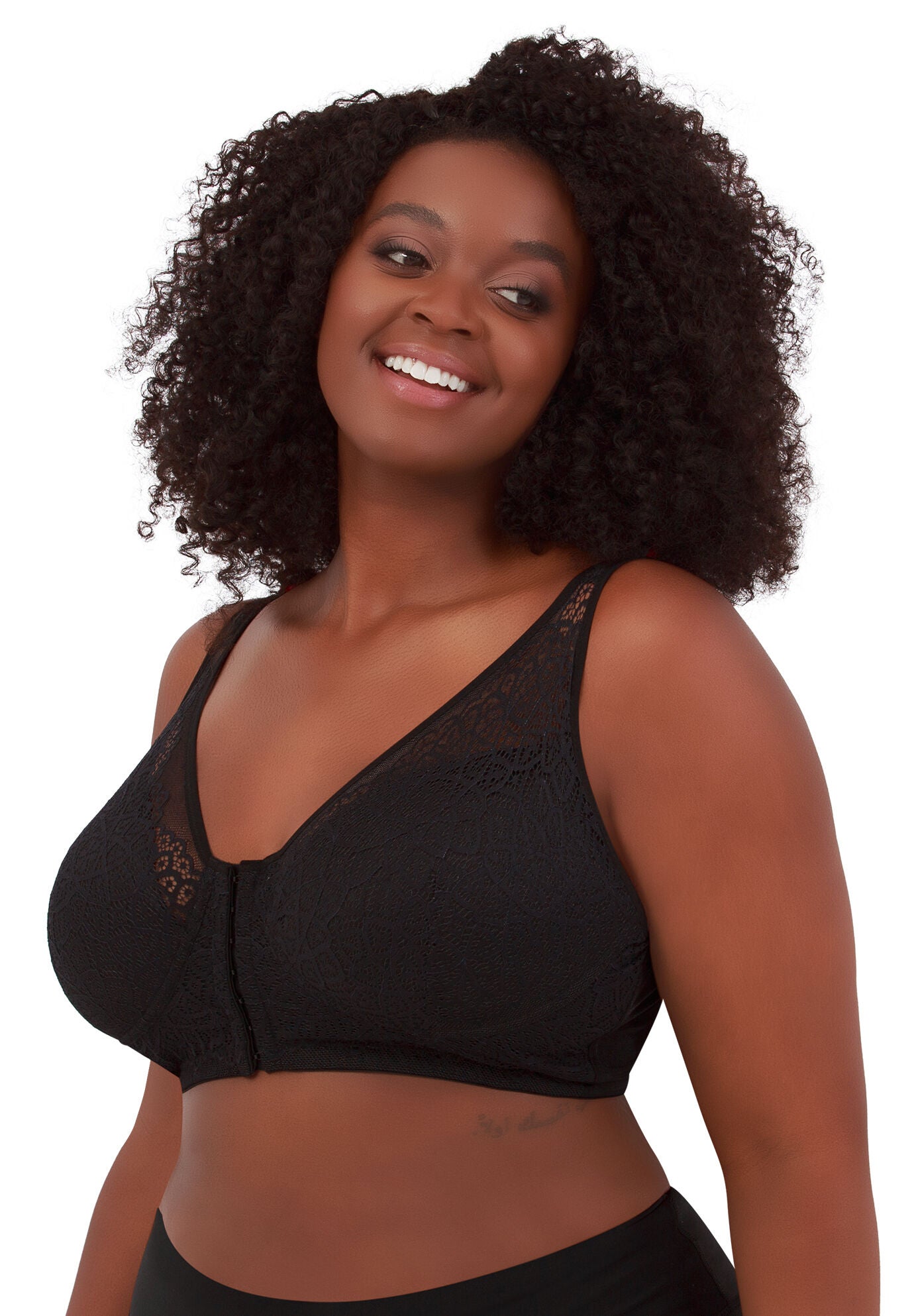 The Nora - Shimmer Back Lace Front Closure Bra, BLACK, hi-res image number 0