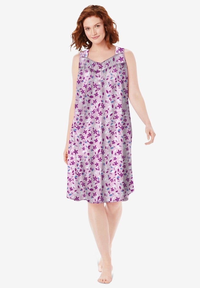 Pintuck Cooling Sleeveless Sleepshirt, PINK VINES, hi-res image number null