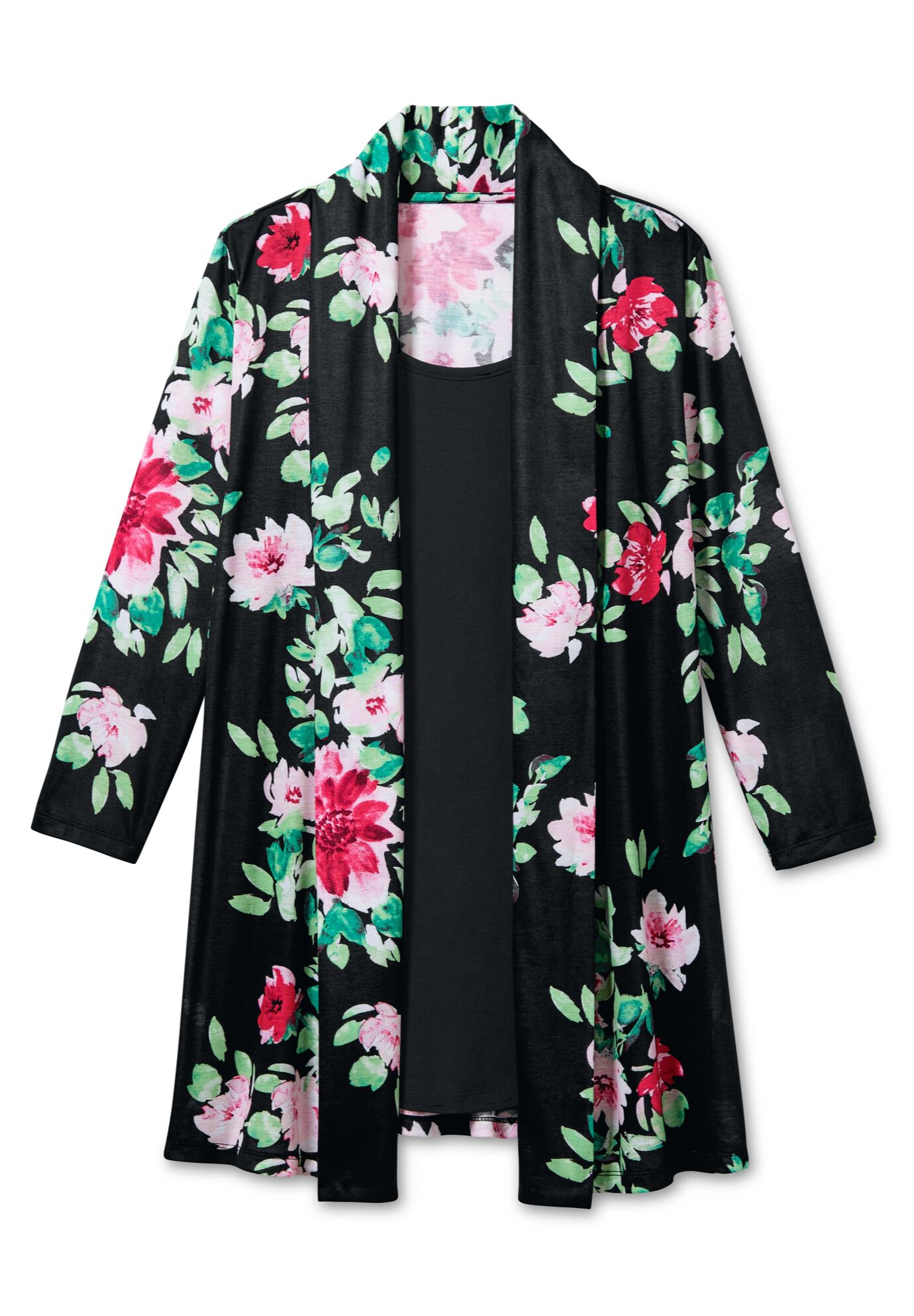 2-Fer Cardigan Tunic, BLACK BLOOM, alternate image number 2