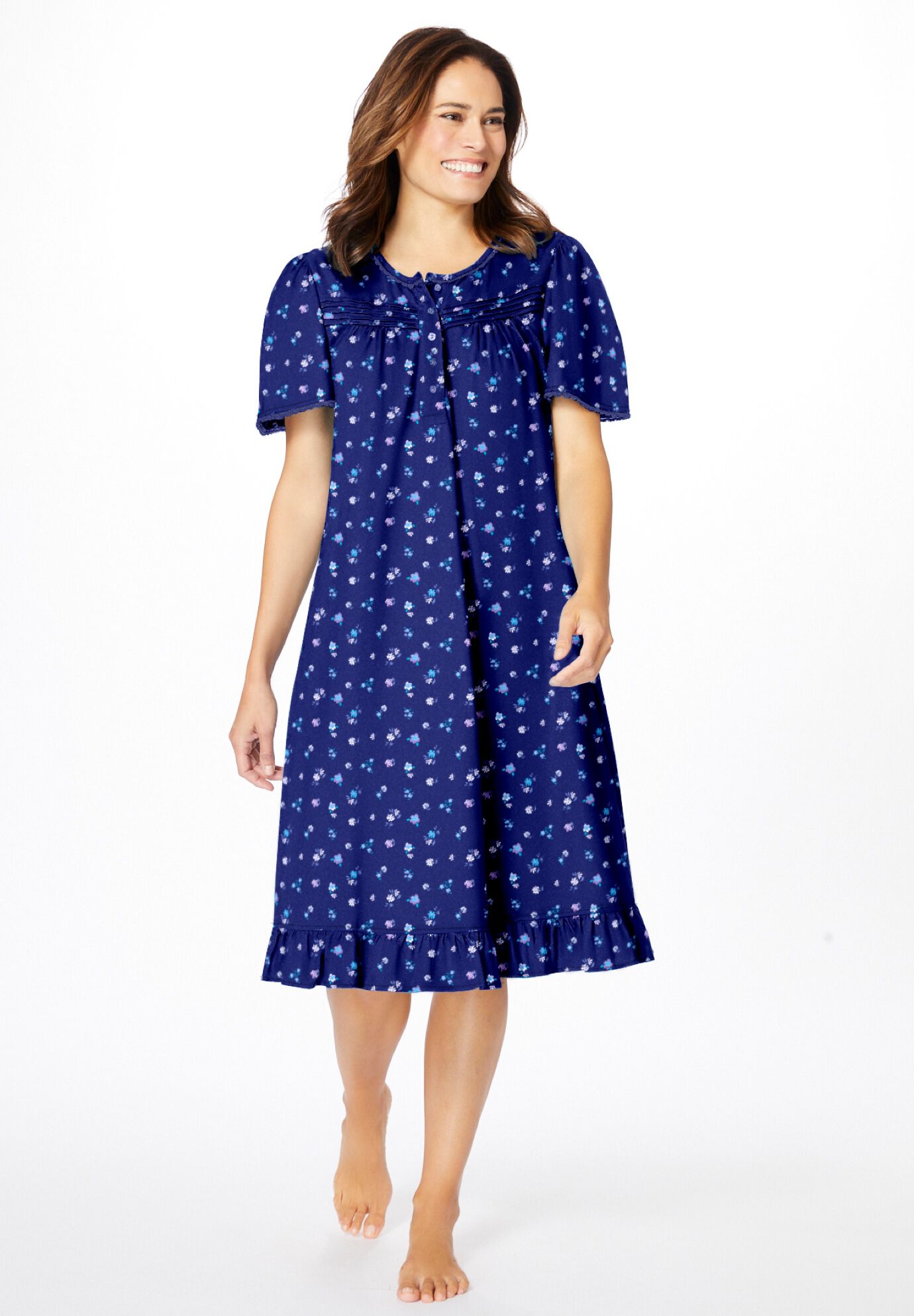 Short Floral Print Cotton Gown, , alternate image number 7