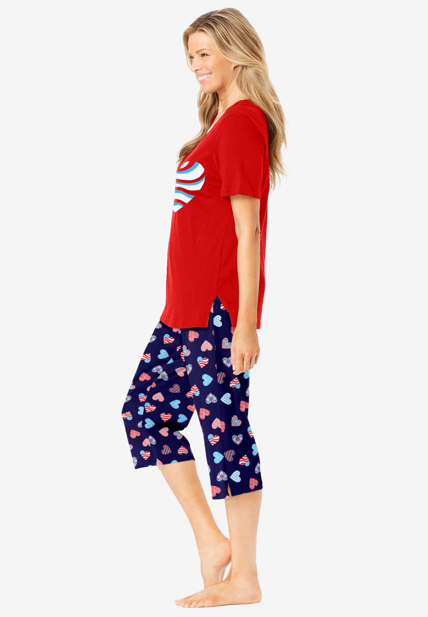 2-Piece Capri Cotton PJ Set, NAVY AMERICANA HEART, alternate image number 2