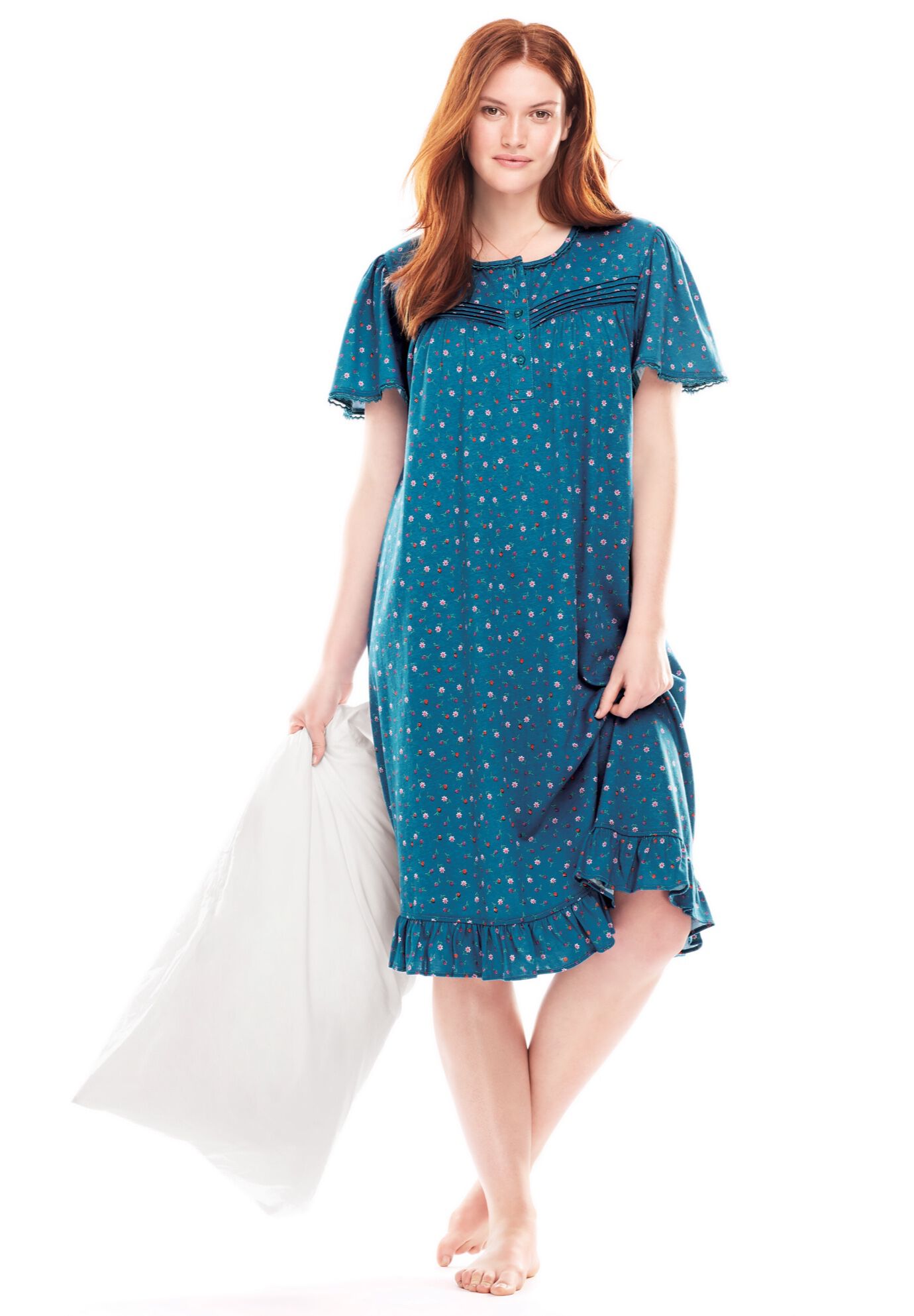 Short Floral Print Cotton Gown, , alternate image number 6