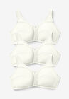 3-Pack Front-Close Cotton Wireless Bra , WHITE PACK, hi-res image number null