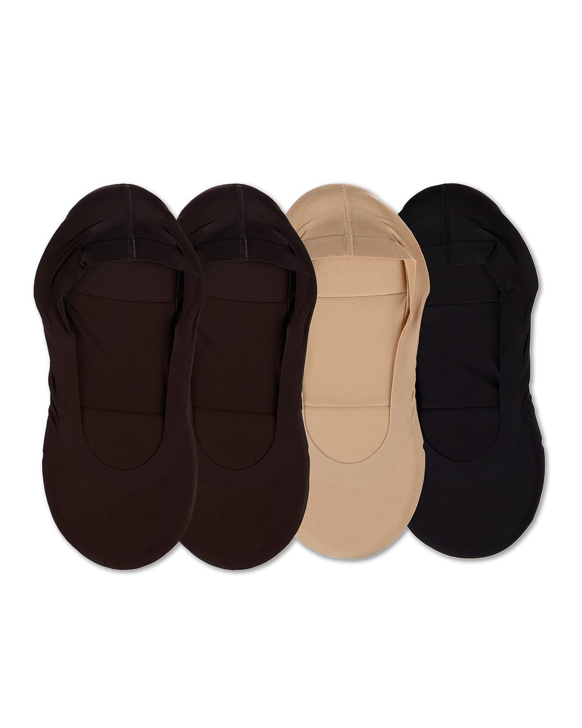 4 Pairs Women's Cushioned Fine Edge No-Show Sock Liner, BROWN TAN BLACK, hi-res image number 0