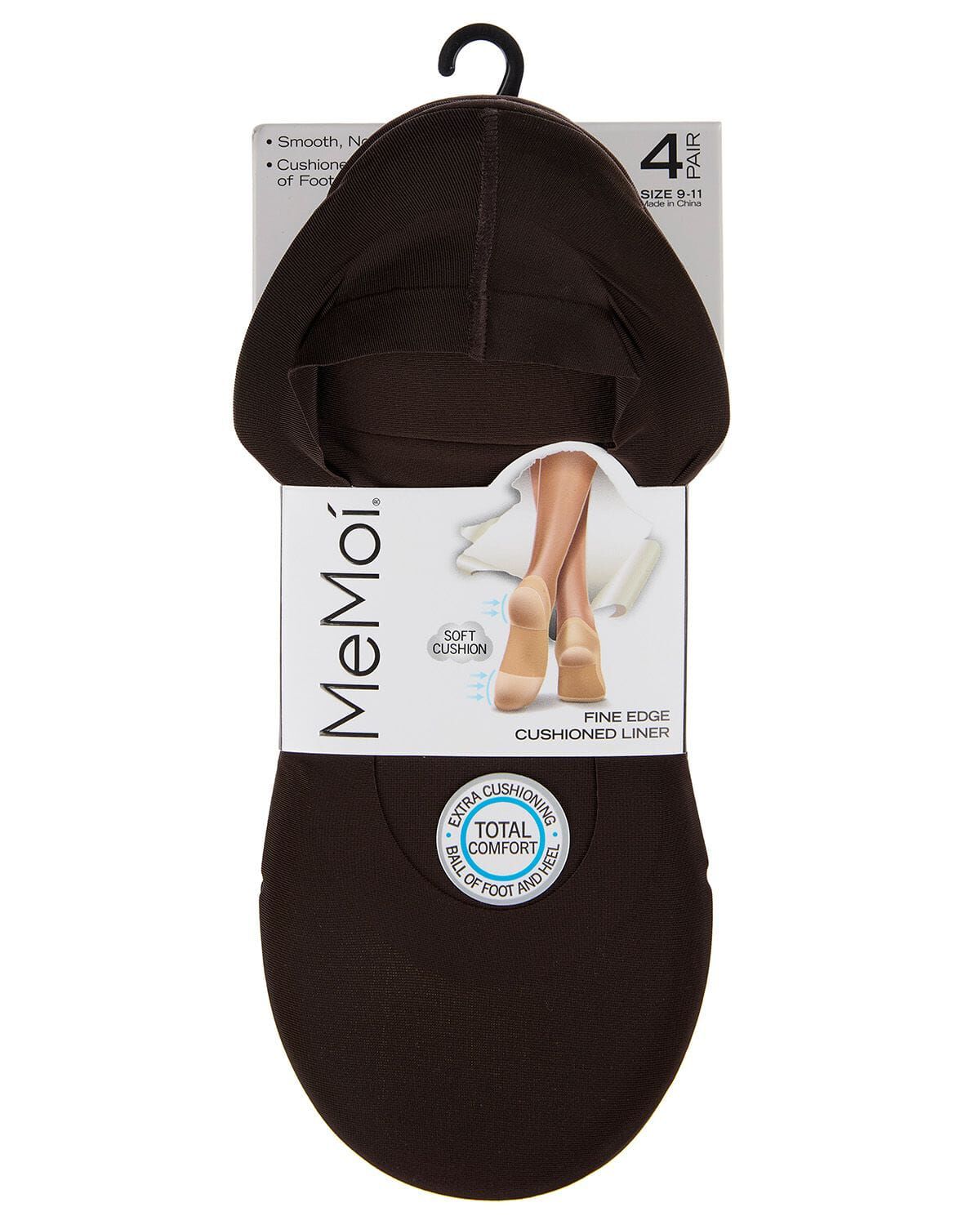 4 Pairs Women's Cushioned Fine Edge No-Show Sock Liner, BROWN TAN BLACK, alternate image number 1