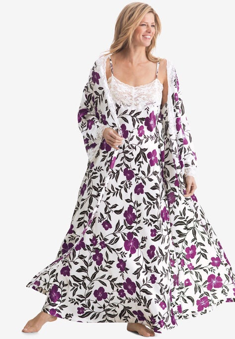 The Luxe Satin Long Peignoir Set , DARK RASPBERRY TRILLIUM, hi-res image number null