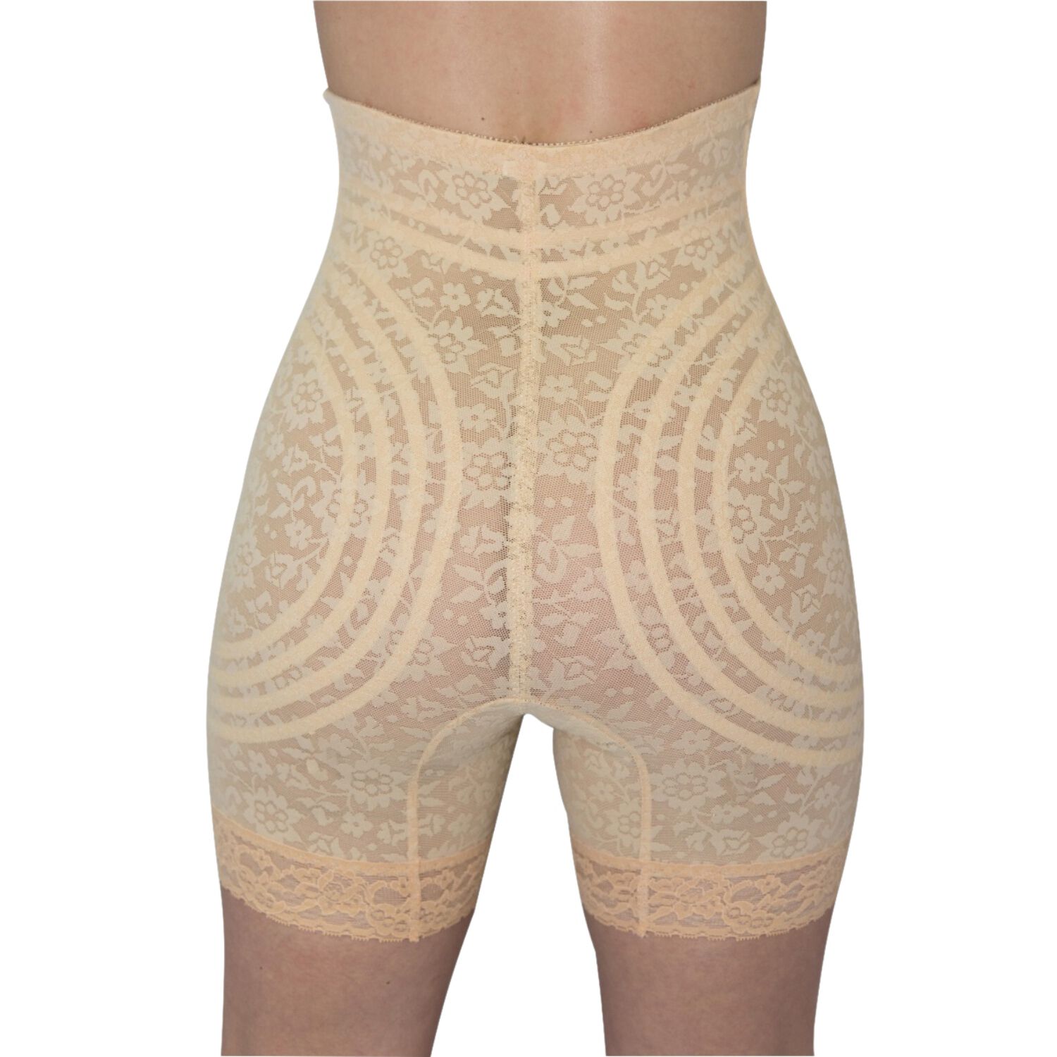 No Roll High Waist Lace Thigh Slimmer with Extra Firm Support, BEIGE, on-hover image number 1