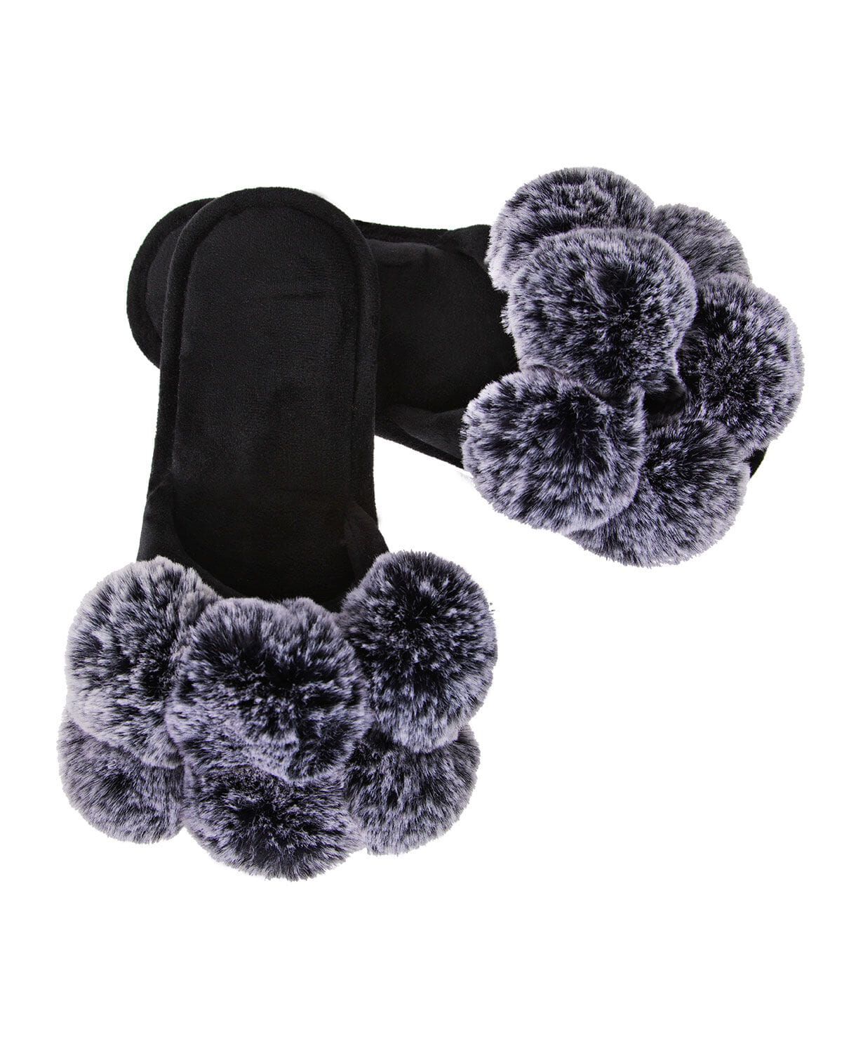 Women's Luxe Pom-Pom Memory Foam Plush Slippers, BLACK, alternate image number 2