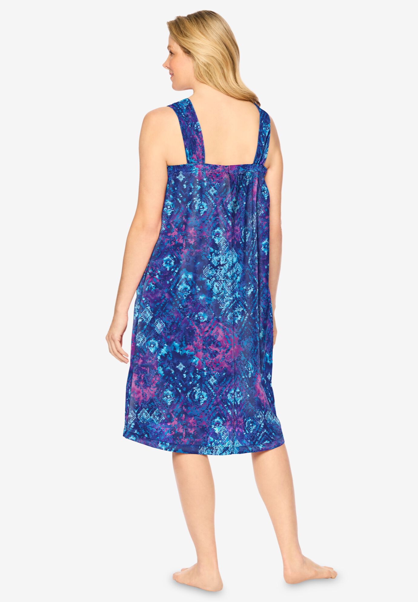 Print Sleeveless Square Neck Lounger, EVENING BLUE TIE DYE, on-hover image number 1