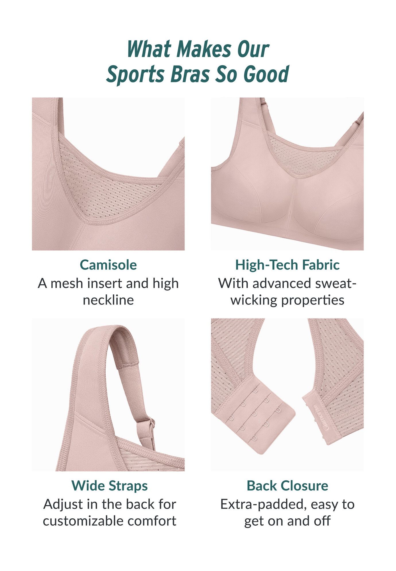 Full Figure Plus Size No-Bounce Camisole Elite Sports Bra Wirefree #1067 Bra, , alternate image number 3