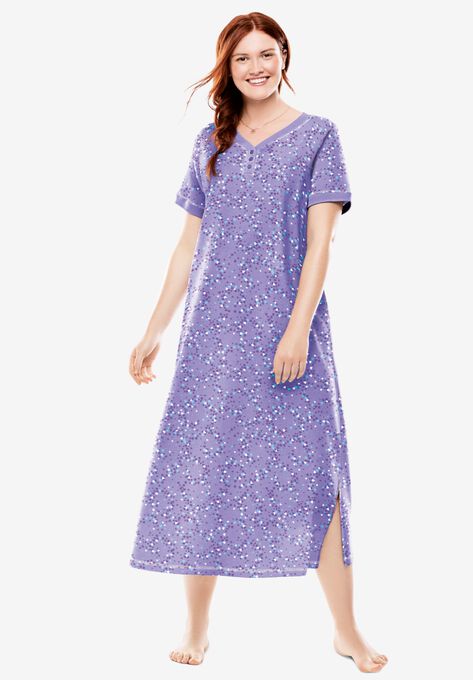 Long Henley Sleepshirt , SOFT IRIS HEARTS, hi-res image number null