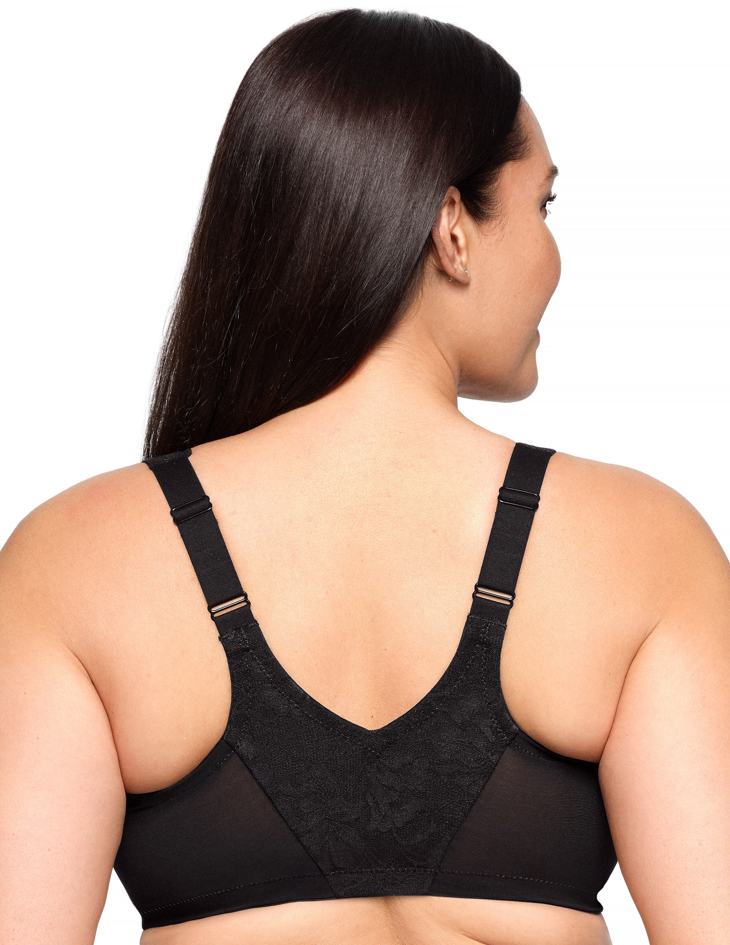 Glamorise Lacey T-Back Front-Closure WonderWire Underwire  Bra 9246 (Women's & Women's Plus), SOLID BLACK, on-hover image number 1