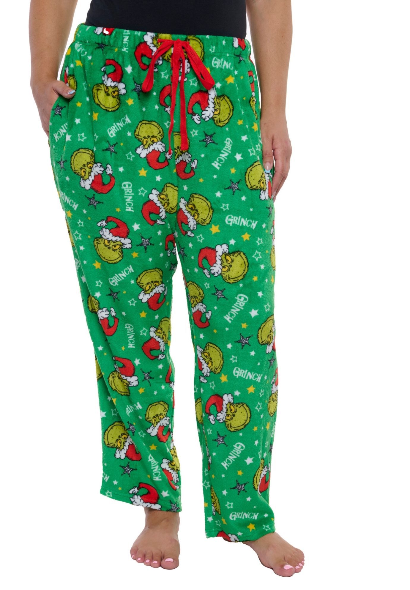 The Grinch Pajama Pants Sleepwear Green Plush Sleepwear Christmas Holiday Print, GREEN, alternate image number 4