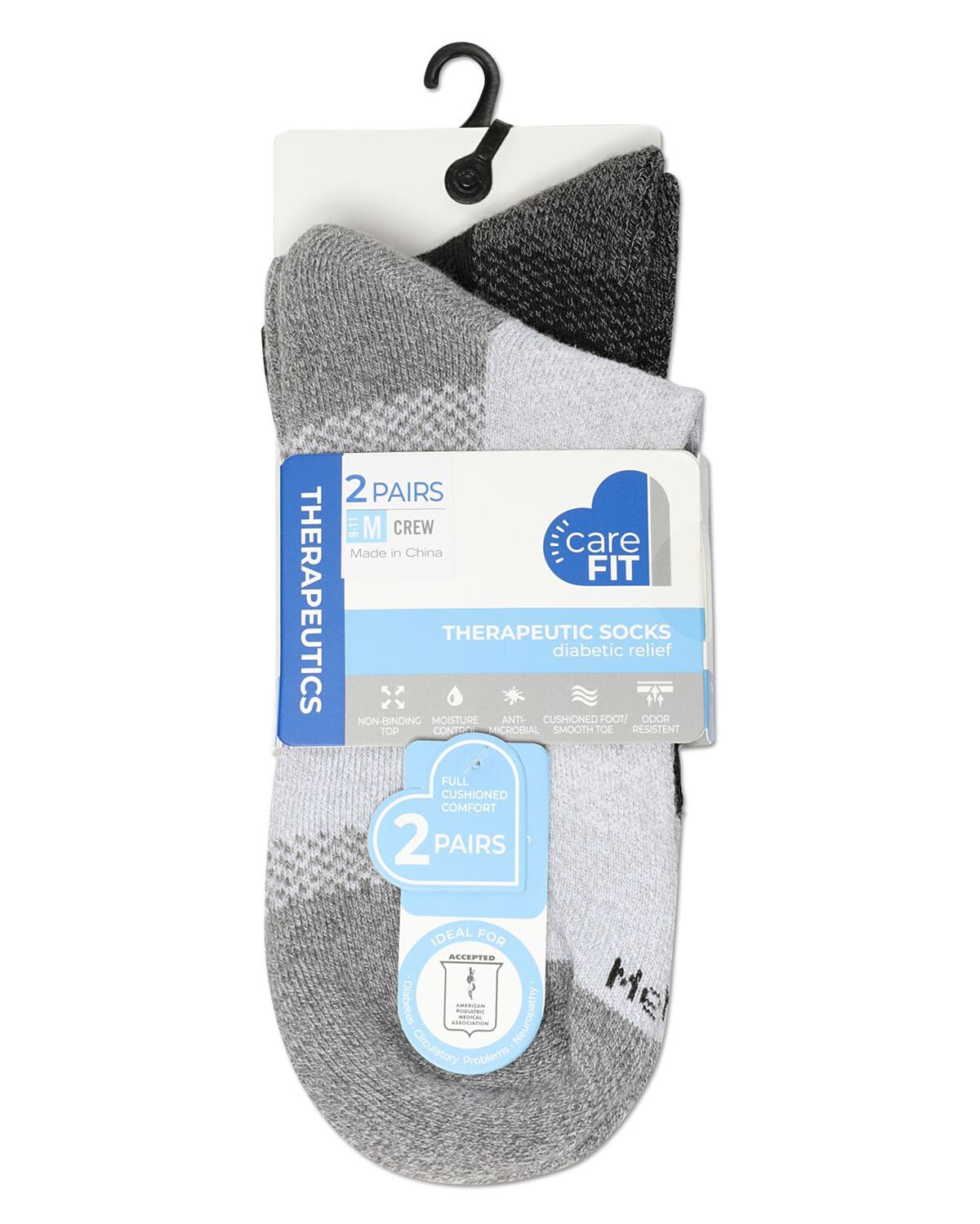 2 Pair Pack Diabetic Half Cushion Quarter Socks, GRAY BLACK, alternate image number 1