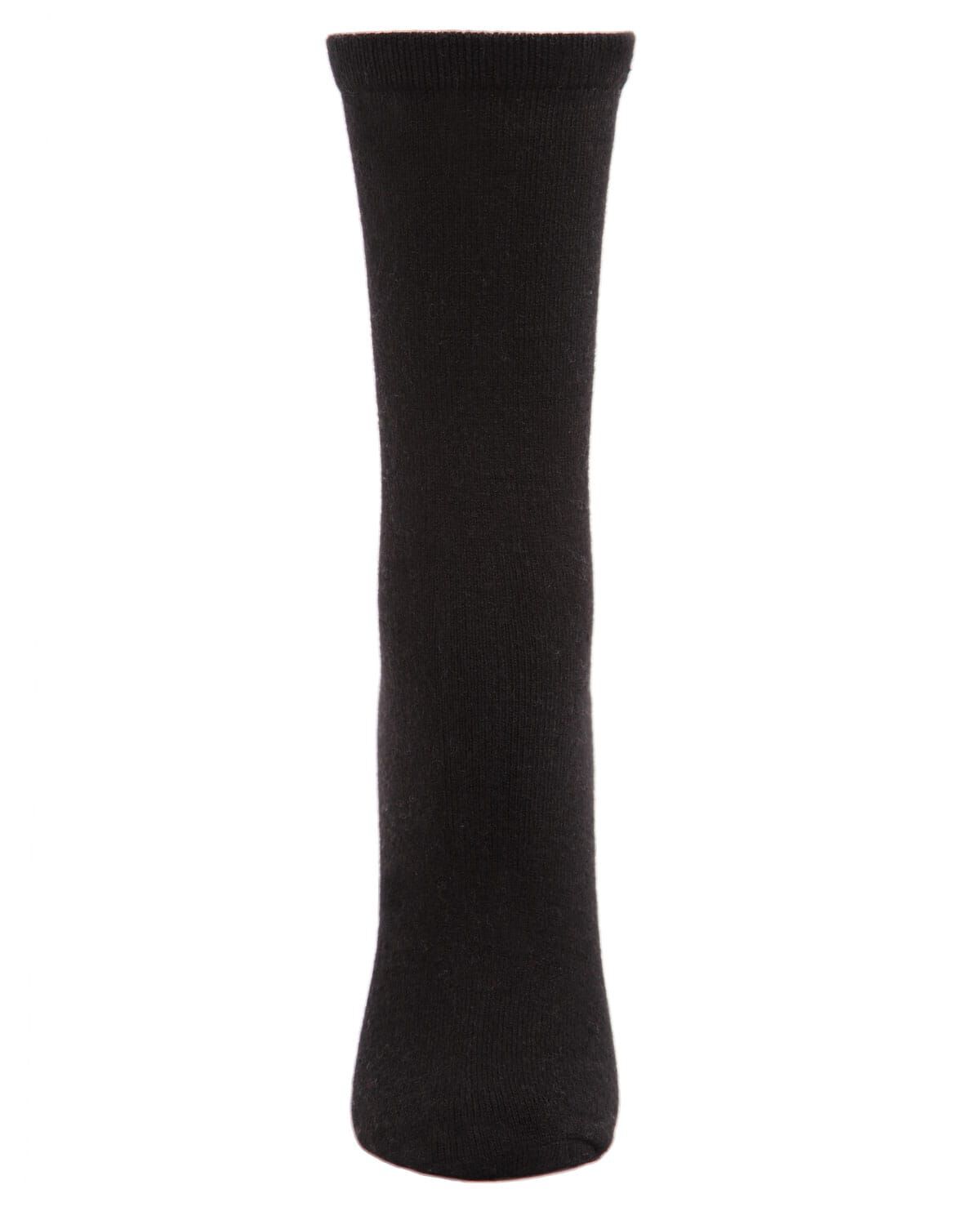 Women's Solid Soft Flat Knit Cashmere Blend Crew Sock, BLACK, alternate image number 1