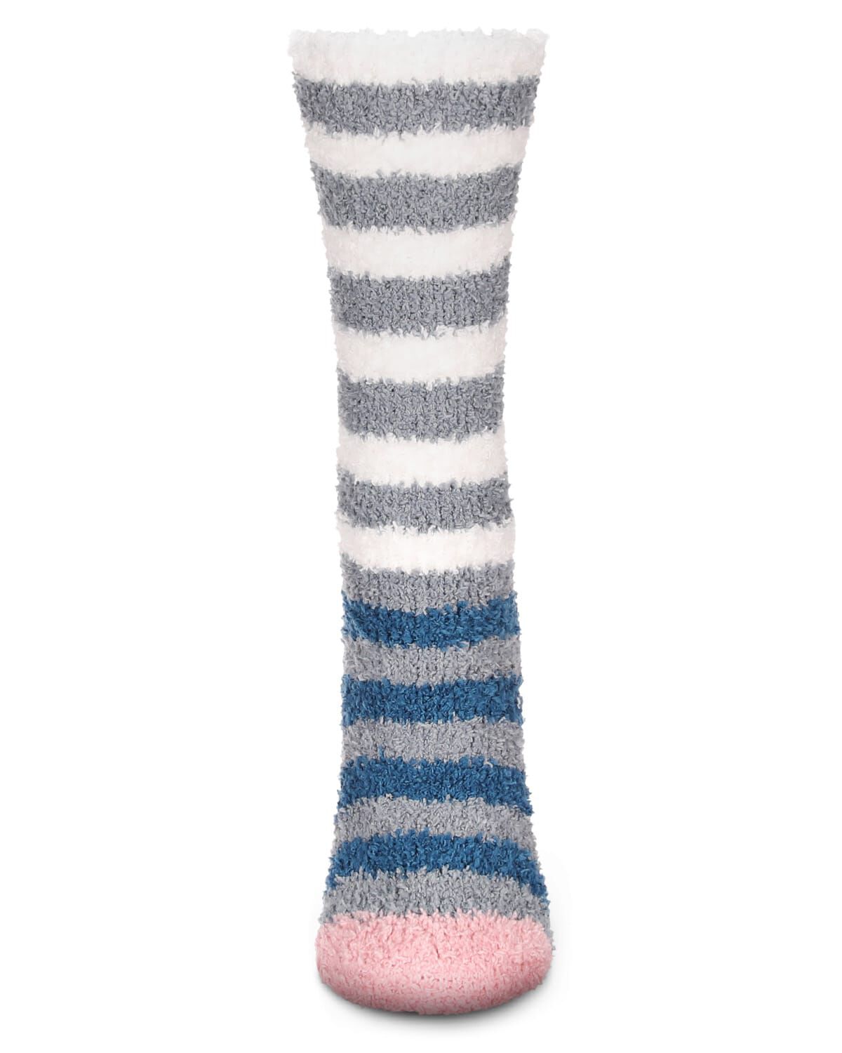 Women&#39;s Rugby Multicolor Stripe Cozy Crew Socks, DUSTY TEAL, alternate image number 1