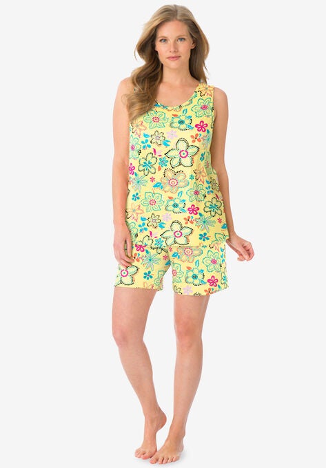 2-Piece Sleeveless Tee and Shorts PJ Set, BANANA FLORAL, hi-res image number null