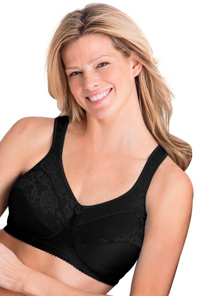 Full Coverage Lace Trim Bra, BLACK, hi-res image number null