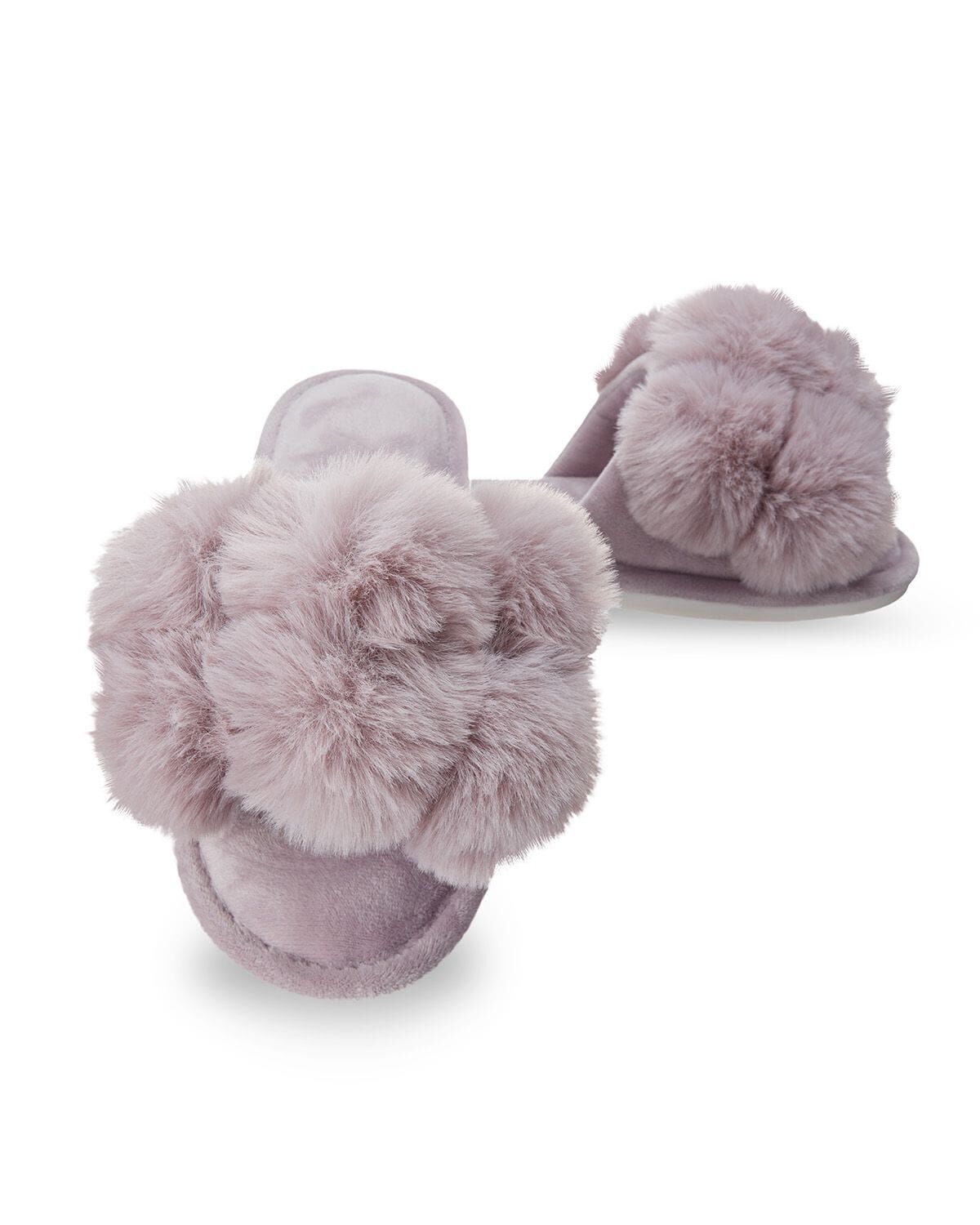 Women's Luxe Pom-Pom Memory Foam Plush Slippers, LAVENDER, hi-res image number 0